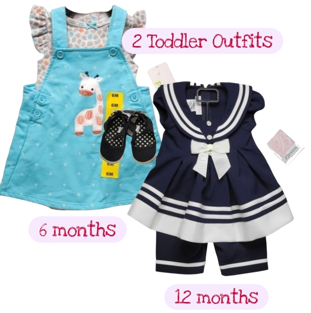 Navy Blue Sailor Outfit 12 months  Turquoise Outfit Embroidered Giraffe 6 months